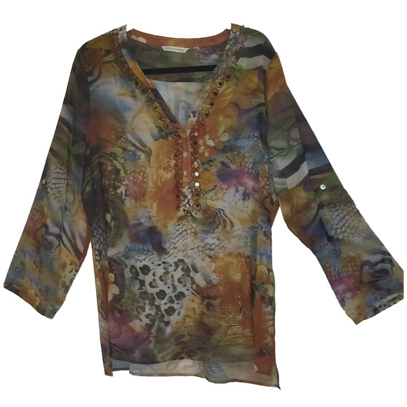 Soft Surroundings Top Topper Womens XL Sheer Boho Lightweight Sequins Pretty! - Picture 1 of 16